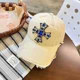 Y2k hot girl hat heavy industry rhinestone cross hole baseball cap casualeasiest for matchcouple duckbill cap men