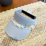 Y2k hot girl hat heavy industry cartoon lace button stripes empty top hat sun protection uv sun hat