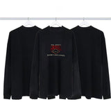 Men T-shirts Paris Red Slogan Embroidery Long Sleeve T-Shirt Loose Casual