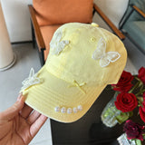 Y2k hot girl hat heavy industry pearl stereo butterfly yellow baseball cap outdoor travel sunshade peaked cap