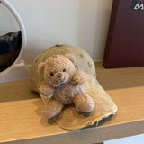 Y2k hot girl hat heavy industry stereo sitting bear doll baseball cap female brushed washed cartoon sunshade duckbill hat