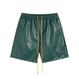 Rhude Shorts Letter Embroidered Elastic PU Leather Shorts Beach Sports Pants