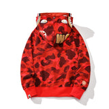 Bathing Ape Hoodie Shark Double Hood Camo Hooded Zip Cardigan Sweater