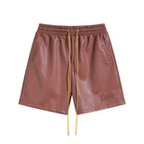 Rhude Shorts Letter Embroidered Elastic PU Leather Shorts Beach Sports Pants