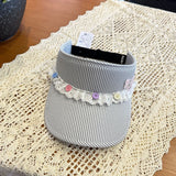 Y2k hot girl hat heavy industry cartoon lace button stripes empty top hat sun protection uv sun hat