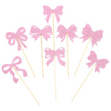 Themed Party Supplies Pink Bow Party Decoration Set – Birthday Banner, Hanging Swirls, Glitter Bow Toppers & Cake Decorations