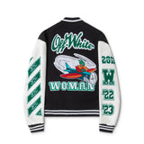 Off White Jacket Spring and Autumn OW Cartoon Bird Pattern Baseball Jacket Jacket