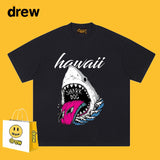 Drew T Shirts Smiley Face Shark Print T-shirt Pure Cotton