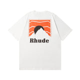 Rhude T Shirt Striped Sunset Snow Mountain Print Short Sleeve T-Shirt