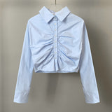 Women Sun Protection Shirt Pleated Short Long Sleeve Shirt