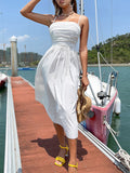 Women Dresses Fashion Casual Vacation Spaghetti Straps Skirt (Hwfs0410)