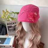 Y2k hot girl hat heavy industry macaron color bowsstereo flower forward hat dopamine travel sunshade beret