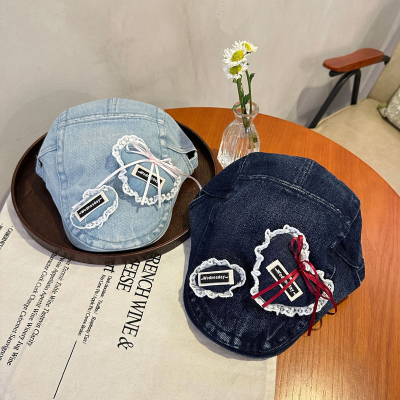 Y2k hot girl hat heavy industry stereolovebows denim washed retro duck tongue beret