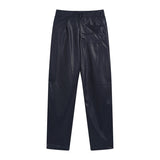 Rhude Pant Micro Label Letter Embroidered Casual PU Leather Pants, Straight Pants
