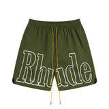 Rhude Shorts Alphabet Print Casual Sports Shorts, Elastic Beach Shorts