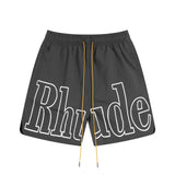 Rhude Shorts Alphabet Print Casual Sports Shorts, Elastic Beach Shorts