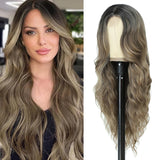 Women's Wigs Middle Part Long Wavy Ombre Lace Front Wig