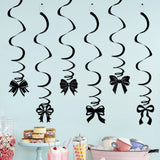 Themed Party Supplies Black Bow Theme Party Banner – DIY Spiral Hanging Decorations & Bow Cake Picks for Girls’ Birthday