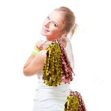 Themed Party Supplies Cheer Pom Pom with Stick Handle – Shiny Metallic Ball for Sports Events