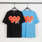 Denim Tears T Shirts Flame Wood Cotton Printed Loose Short Sleeve T-shirt