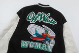 Off White Jacket Spring and Autumn OW Cartoon Bird Pattern Baseball Jacket Jacket