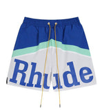 Rhude Shorts Color Matching Alphabet Casual Sports Mesh Shorts Elastic Beach Pants
