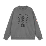 C.e sweatshirt fall and winter c.e japanese style washed distressed batik gray jacquard round neck pullover sweatshirt