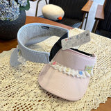 Y2k hot girl hat heavy industry cartoon lace button stripes empty top hat sun protection uv sun hat