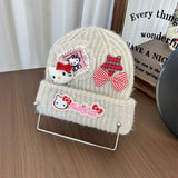 Y2k hot girl hat heavy industry cartoon cat beanie with bow and ear flaps