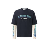 Men long sleeved shirt jw retro street trendy men's letter design fake two-piece