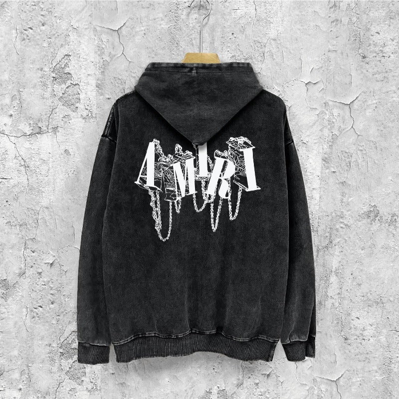 Amiri washed hoodie chain letter distressed printing