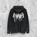 Amiri washed hoodie chain letter distressed printing