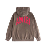 Amiri washed hoodie red letter bevel cut letter washed distressed printing