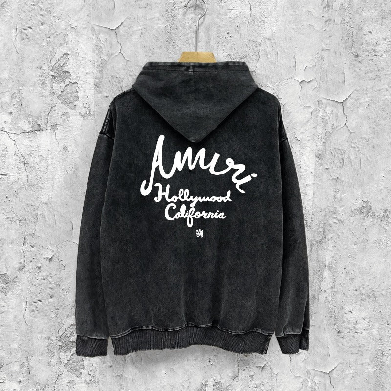 Amiri washed hoodie california hollywood letter washed distressed printing
