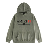 Amiri washed hoodie red font washed distressed printing