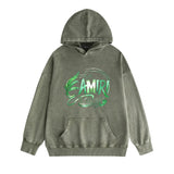 Amiri washed hoodie green leaf letter distressed printing