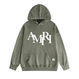 Amiri washed hoodie with overlapping letter foam printing and distressed printing