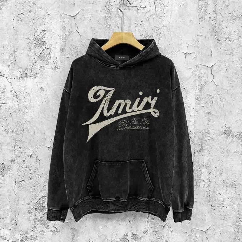 Amiri washed hoodie with distressed text and distressed printing