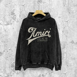 Amiri washed hoodie with distressed text and distressed printing