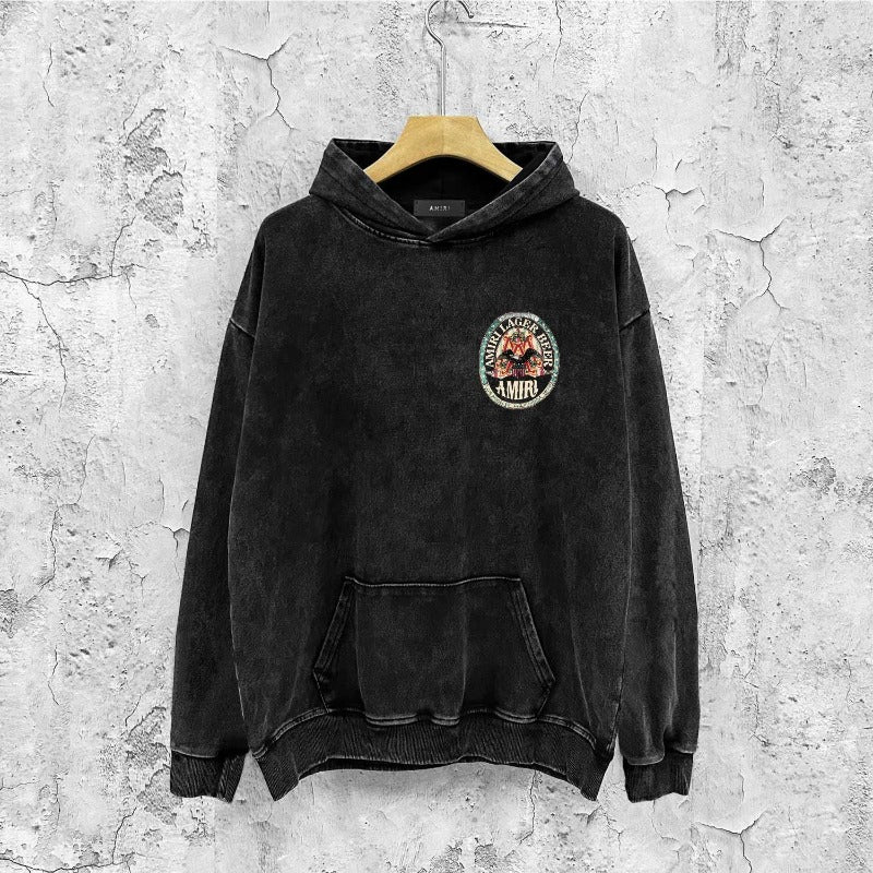 Amiri washed hoodie oil painting flying eagle distressed printing