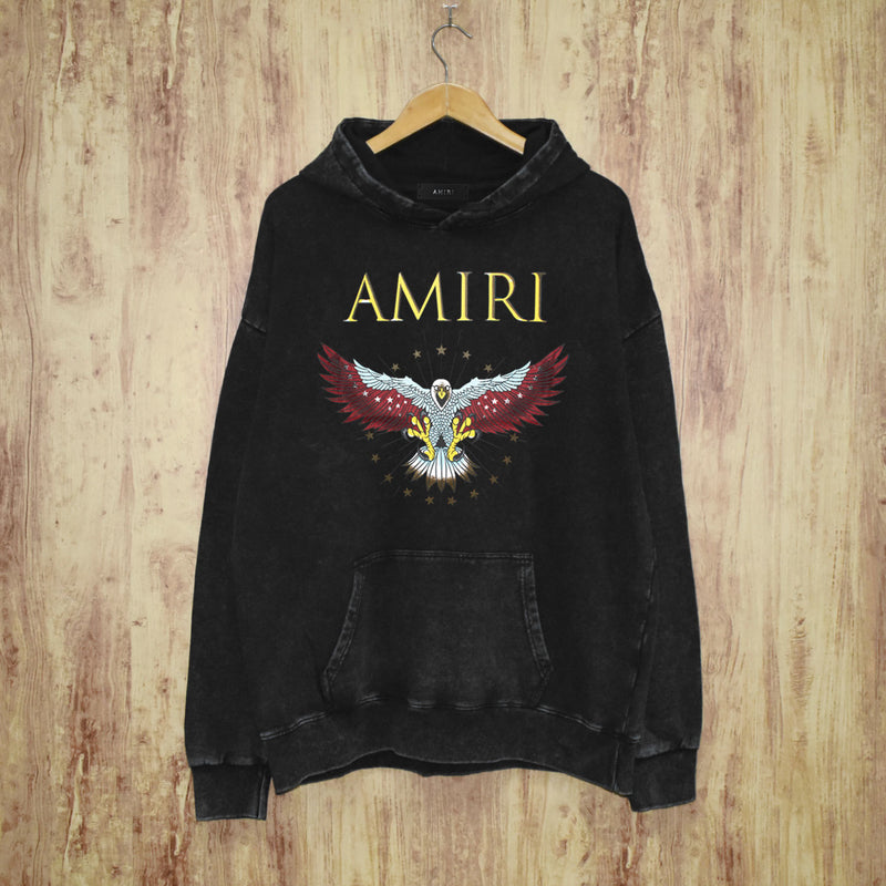 Amiri washed hoodie five-pointed star flying eagle washed distressed print