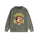 Amiri washed sweatshirt gold lion printing washed and distressed