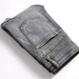 Mens Fashion Jeans Black and gray color blocking 5706#