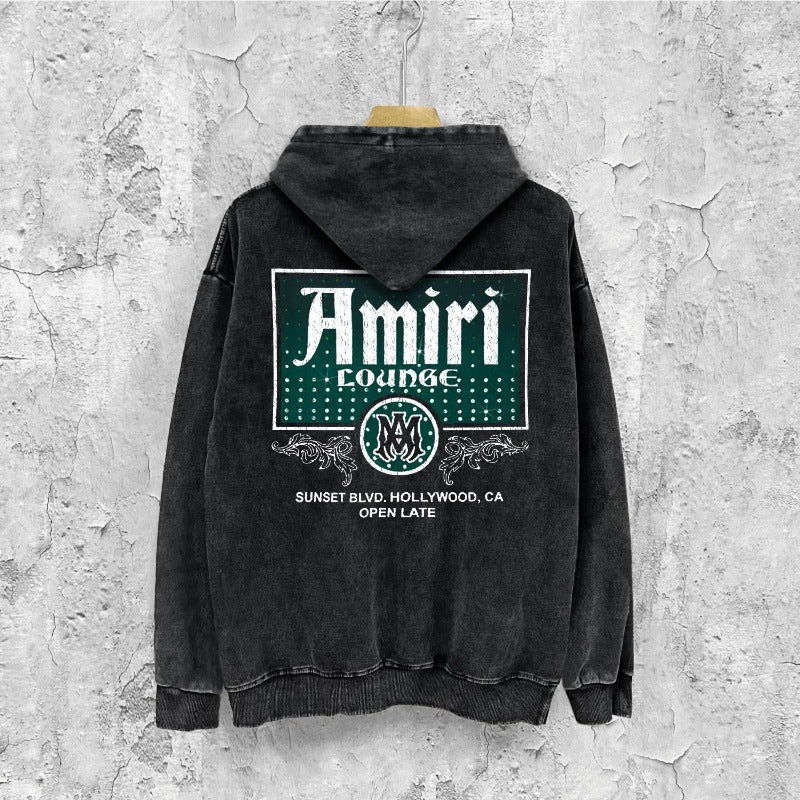 Amiri washed hoodie flower diamond nameplate distressed printing