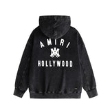 Amiri washed hoodie hollywood spider washed distressed printing
