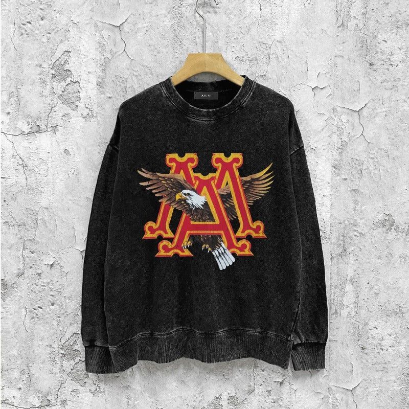Amiri washed sweatshirt oil painting flying eagle printing washed and distressed