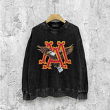 Amiri washed sweatshirt oil painting flying eagle printing washed and distressed