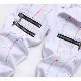 Mens Fashion Jeans Pants pocket zipper Color splatter ink 1168#