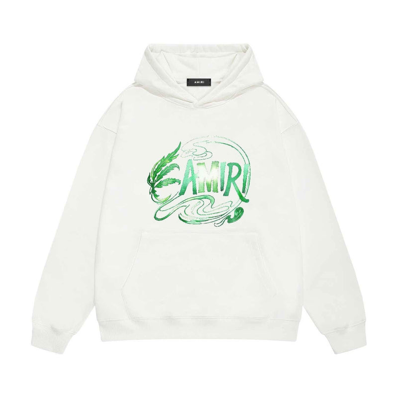 Amiri hoodie green leaf letter print