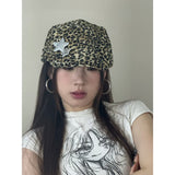 Y2k hot girl hat heavy industry retro star leopard print forward hat casual beret